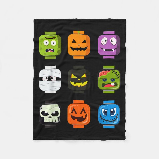 Halloween Building Brick Heads Pumpkin Zombie Ghos Fleecedecke (Vorderseite)