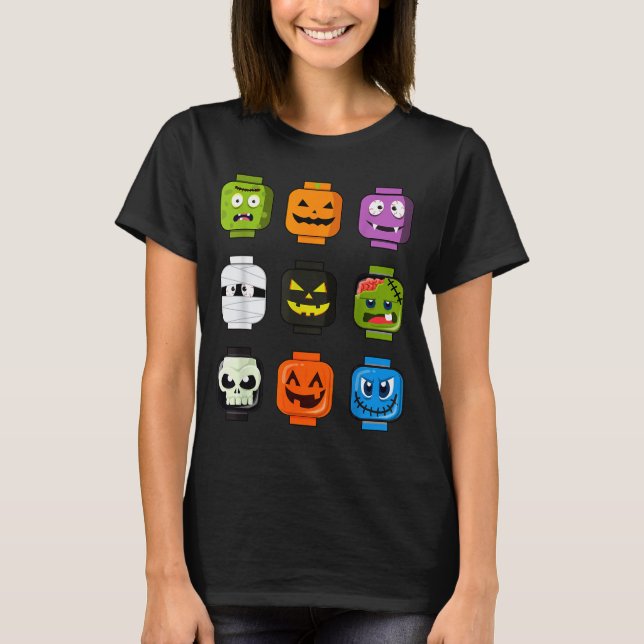 Halloween Building Brick Heads Pumpkin Zombie Ghos T-Shirt (Vorderseite)