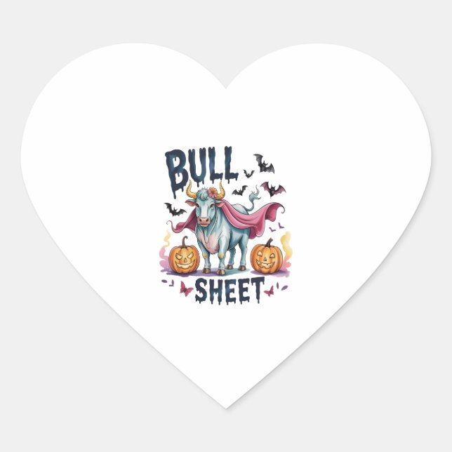 Halloween Bull Sheet, Funny Ghost Cow Herz-Aufkleber (Vorderseite)