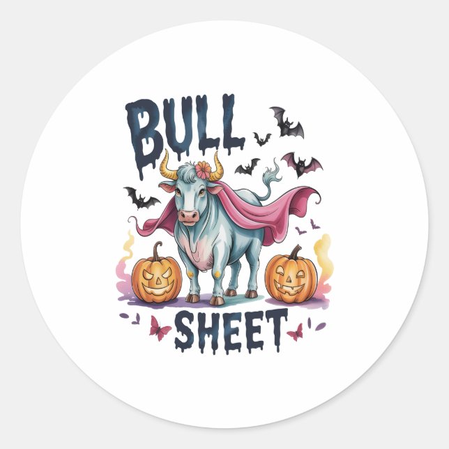 Halloween Bull Sheet, Funny Ghost Cow Runder Aufkleber (Vorderseite)