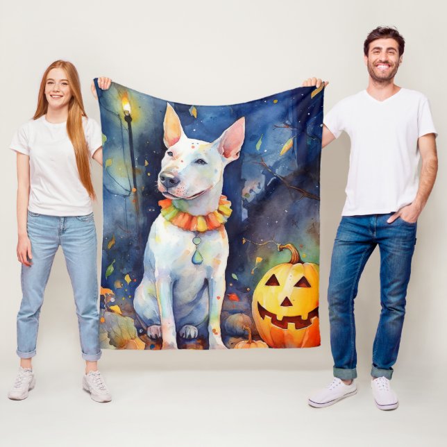 Halloween Bull Terrier mit Pumpkins Beängstigend Fleecedecke (Beispiel)
