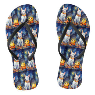 Halloween Bull Terrier mit Pumpkins Beängstigend Flip Flops