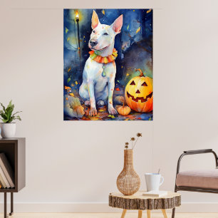 Halloween Bull Terrier mit Pumpkins Beängstigend Poster