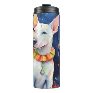 Halloween Bull Terrier mit Pumpkins Beängstigend Thermosbecher