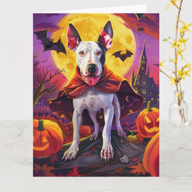 Halloween Bull Terrier Vampire Pumpkins Beängstige Karte (Gelbe Blume)