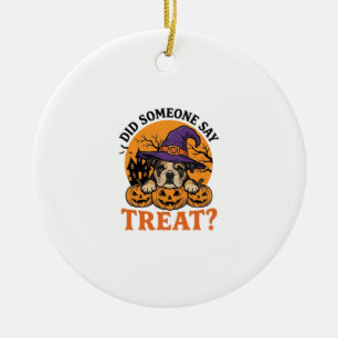 Halloween Bulldog Hexe Hund Leckerli Vintage-Shirt Keramik Ornament