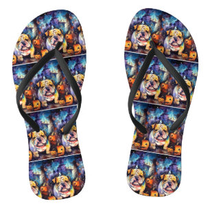 Halloween Bulldog mit Pumpkins Beängstigend Flip Flops