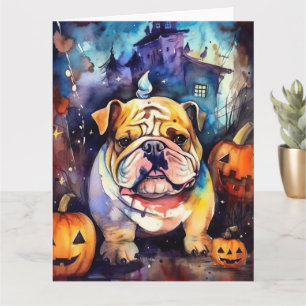 Halloween Bulldog mit Pumpkins Beängstigend Karte