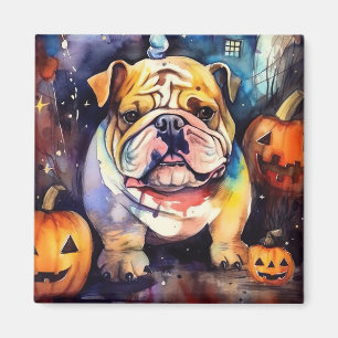 Halloween Bulldog mit Pumpkins Beängstigend Magnet