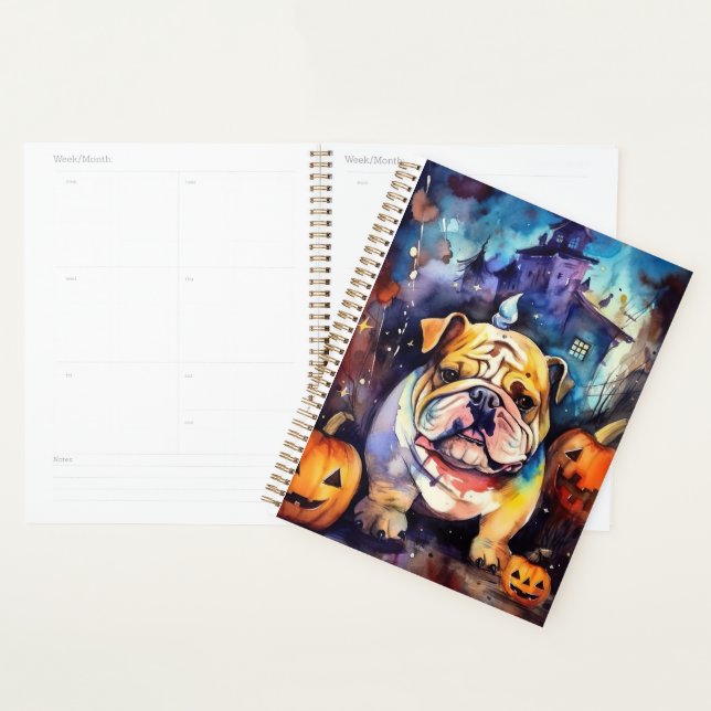 Halloween Bulldog mit Pumpkins Beängstigend Planer (Anzeige)
