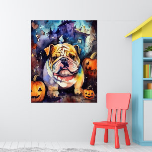 Halloween Bulldog mit Pumpkins Beängstigend Poster