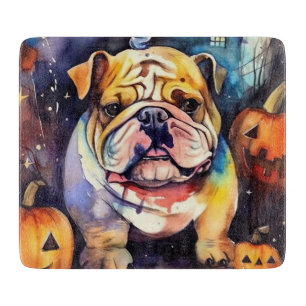 Halloween Bulldog mit Pumpkins Beängstigend Schneidebrett