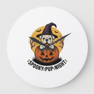Halloween-Bulldog-Shirt mit Vintage-Kürbis-Hund A Große Wanduhr