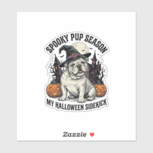 Halloween Bulldog-Shirt Süße Hexe Hund Vintage Gra Aufkleber
