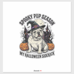 Halloween Bulldog-Shirt Süße Hexe Hund Vintage Gra Aufkleber