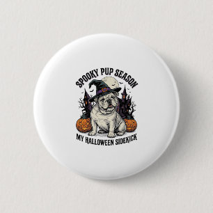 Halloween Bulldog-Shirt Süße Hexe Hund Vintage Gra Button