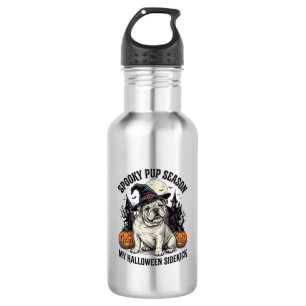 Halloween Bulldog-Shirt Süße Hexe Hund Vintage Gra Edelstahlflasche