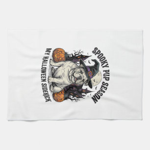 Halloween Bulldog-Shirt Süße Hexe Hund Vintage Gra Geschirrtuch