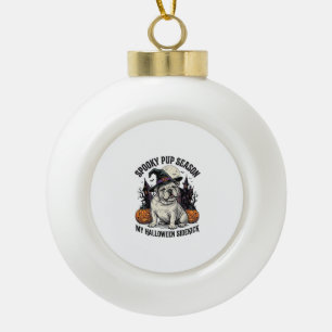 Halloween Bulldog-Shirt Süße Hexe Hund Vintage Gra Keramik Kugel-Ornament