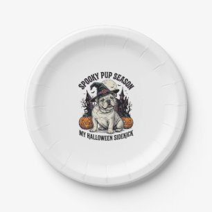 Halloween Bulldog-Shirt Süße Hexe Hund Vintage Gra Pappteller