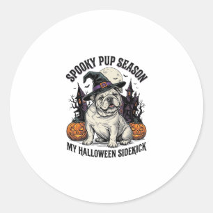 Halloween Bulldog-Shirt Süße Hexe Hund Vintage Gra Runder Aufkleber