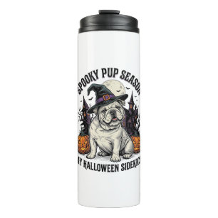 Halloween Bulldog-Shirt Süße Hexe Hund Vintage Gra Thermosbecher