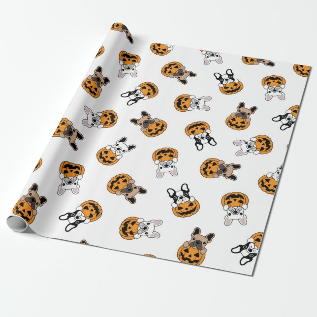 Halloween Bulldog und Pumpkins Muster Geschenkpapier (Ungerollt)