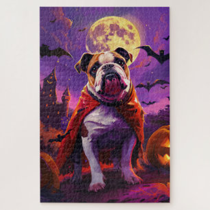 Halloween Bulldog Vampire Pumpkins Beängstigend Puzzle