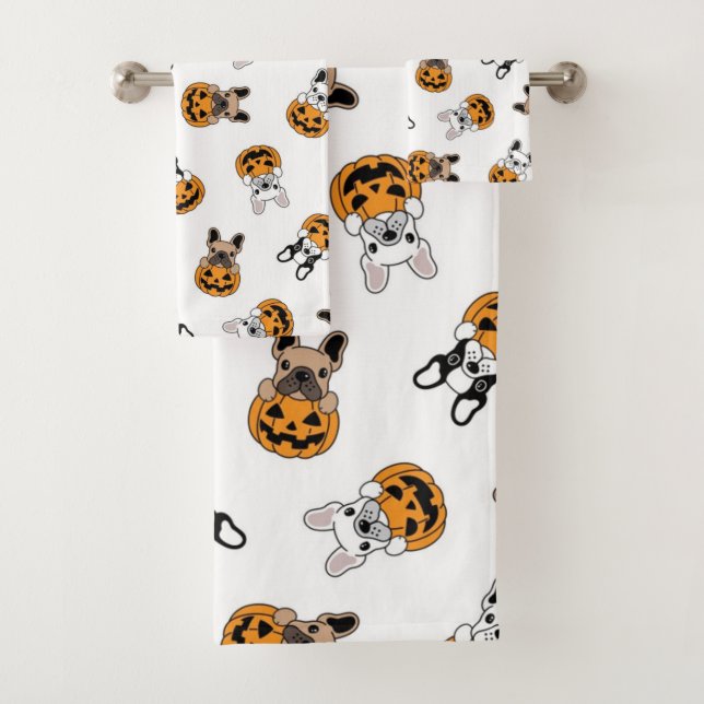 Halloween Bulldogs und Pumpkins Pattern Badhandtuch Set (Insitu)