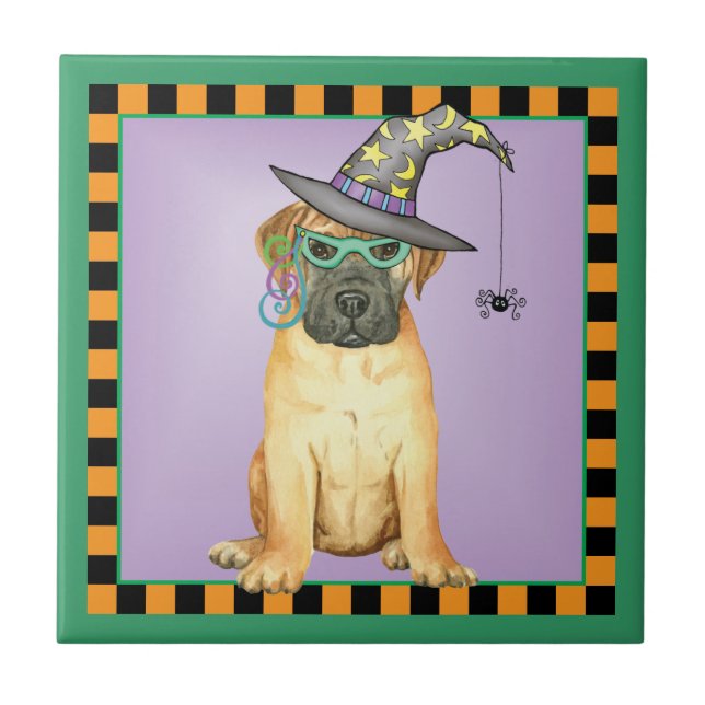Halloween Bullmastiff Keramik Tile Fliese (Vorderseite)