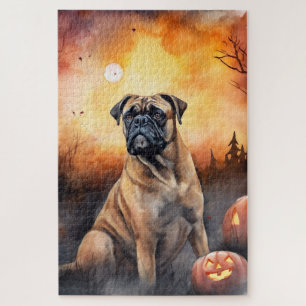 Halloween Bullmastiff mit Kürbissen Gruselig Puzzle