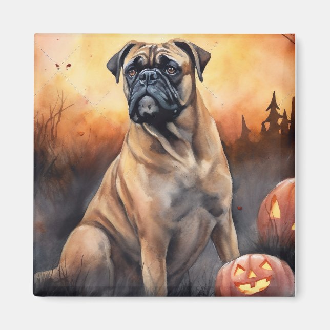 Halloween Bullmastiff mit Pumpkins Beängstigend Magnet (Vorne)
