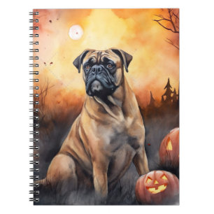 Halloween Bullmastiff mit Pumpkins Beängstigend Notizblock