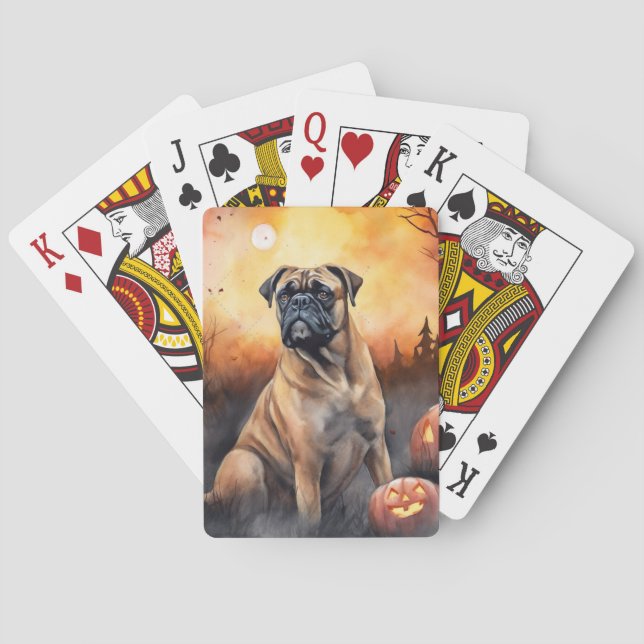 Halloween Bullmastiff mit Pumpkins Beängstigend Spielkarten (Rückseite)
