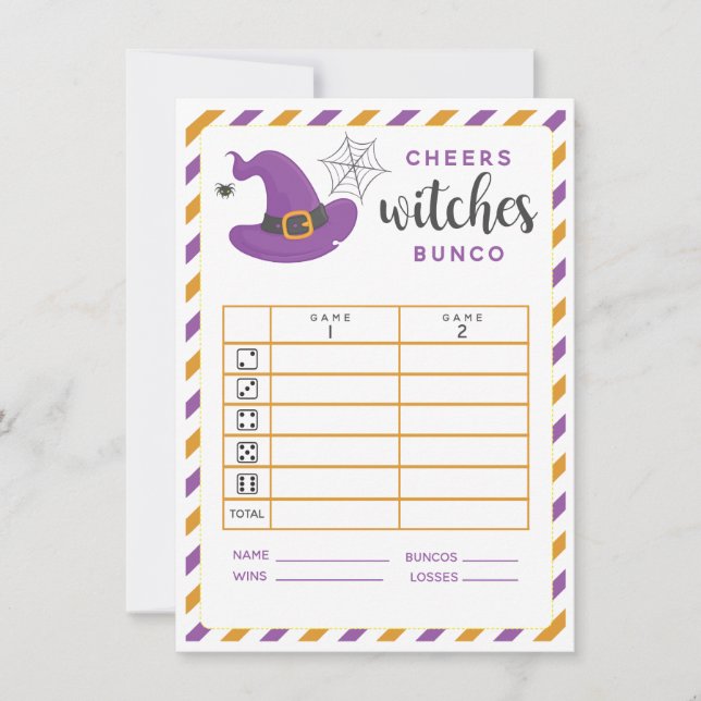 Halloween Bunco card Cheers Hexen 2 Runden Einladung (Vorderseite)