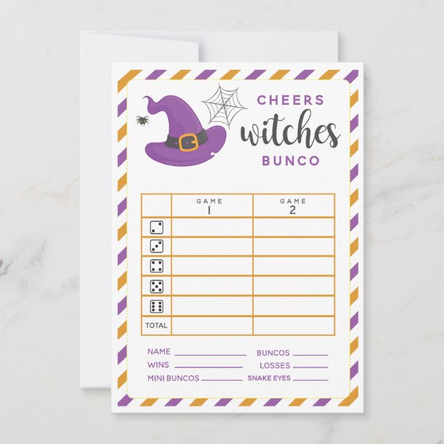 Halloween Bunco card Cheers Hexen 2 Runden Einladung (Vorderseite)
