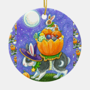 HALLOWEEN BUNNEN, KANDKORN, FARBENFARBIG KERAMIK ORNAMENT