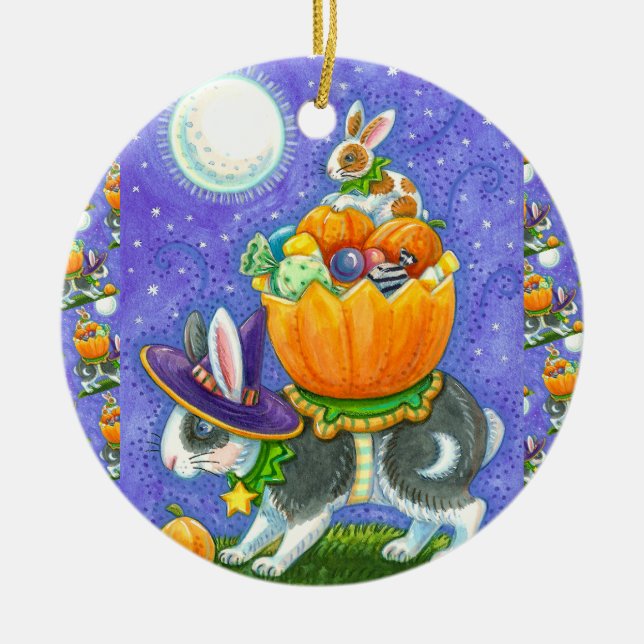 HALLOWEEN BUNNEN, KANDKORN, FARBENFARBIG KERAMIK ORNAMENT (Vorne)