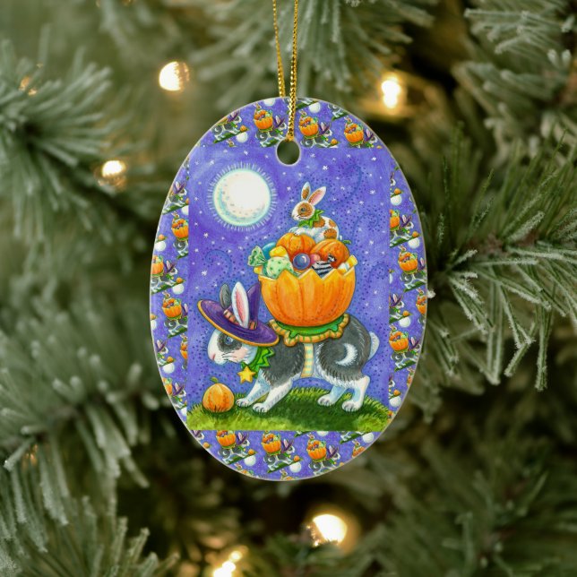 HALLOWEEN BUNNEN, KANDKORN, FARBENFARBIG KERAMIK ORNAMENT (Baum)