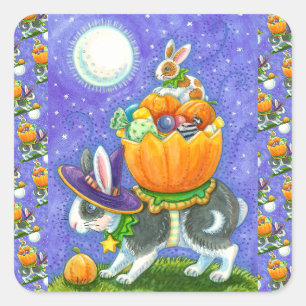 HALLOWEEN BUNNEN, KANDKORN, FARBENFARBIG QUADRATISCHER AUFKLEBER