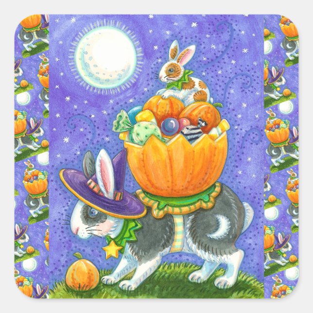 HALLOWEEN BUNNEN, KANDKORN, FARBENFARBIG QUADRATISCHER AUFKLEBER (Vorderseite)