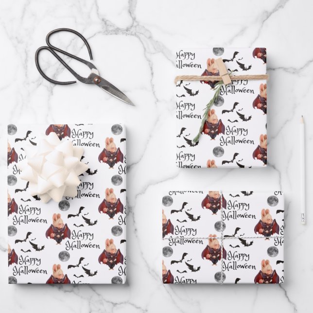 Halloween Bunny Wrapping Paper Flat Sheet Set 3 Geschenkpapier Set (Vorderseite)