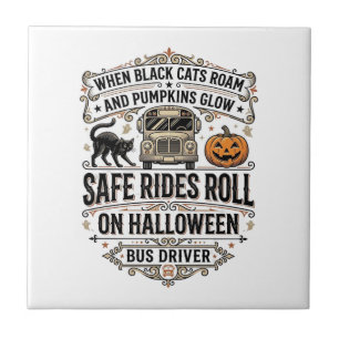 Halloween Busfahrer Gruseliges Vintage Gravur-Shir Fliese