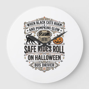 Halloween Busfahrer Gruseliges Vintage Gravur Shir Große Wanduhr