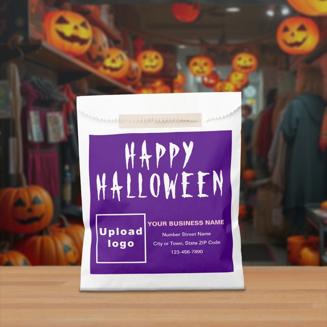 Halloween Business Lila Background Paper Bag Geschenktütchen (Purple business brand on paper bag for Halloween)