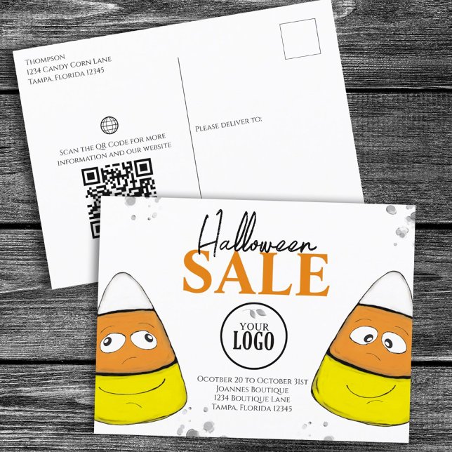Halloween Business Logo Werbung QR Code Bonbons Postkarte (Von Creator hochgeladen)