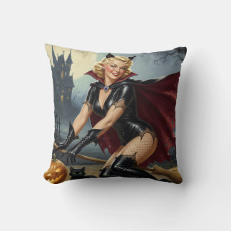 Halloween-Button blond und schwarze Katze Kissen