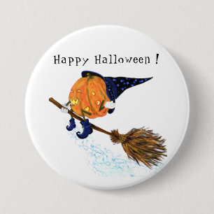 Halloween Button Hexenkürbis Flying Broom