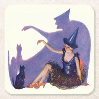 Halloween Button Up Girl Hexe Party Rechteckiger Pappuntersetzer