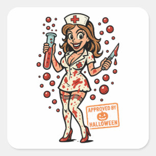 Halloween Button-Up Nurse - Creepischer Niedlicher Quadratischer Aufkleber